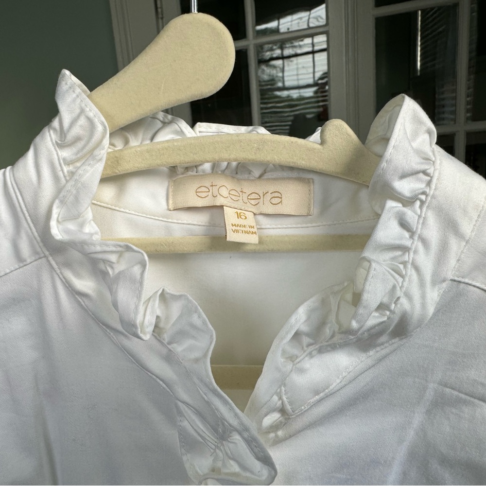 Etcetera White Ruffled Button Down Blouse - image 5